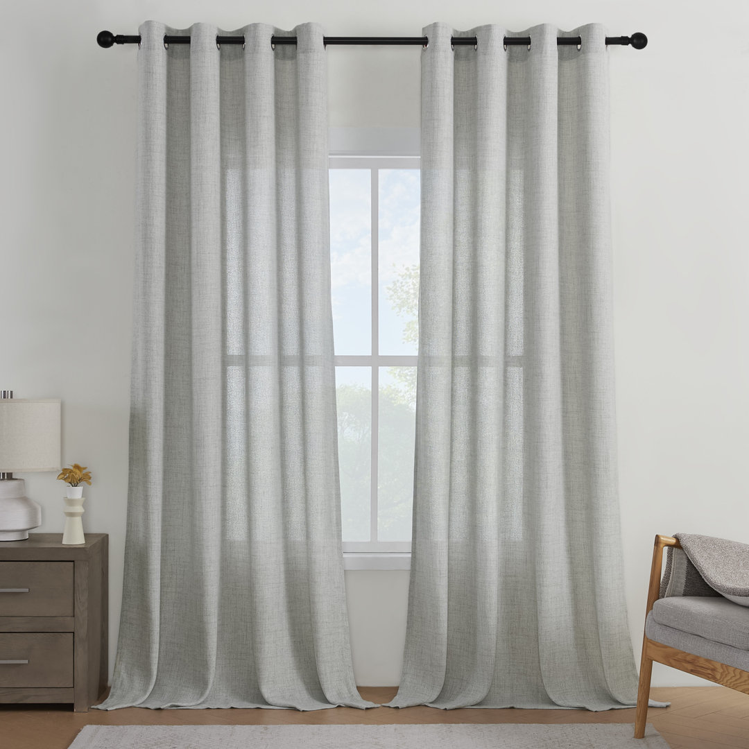 Draycott Light Filtering Semi-Sheer Faux-Linen Grommet Curtains 2 Panels Set (Set of 2) Latitude Run® Curtain