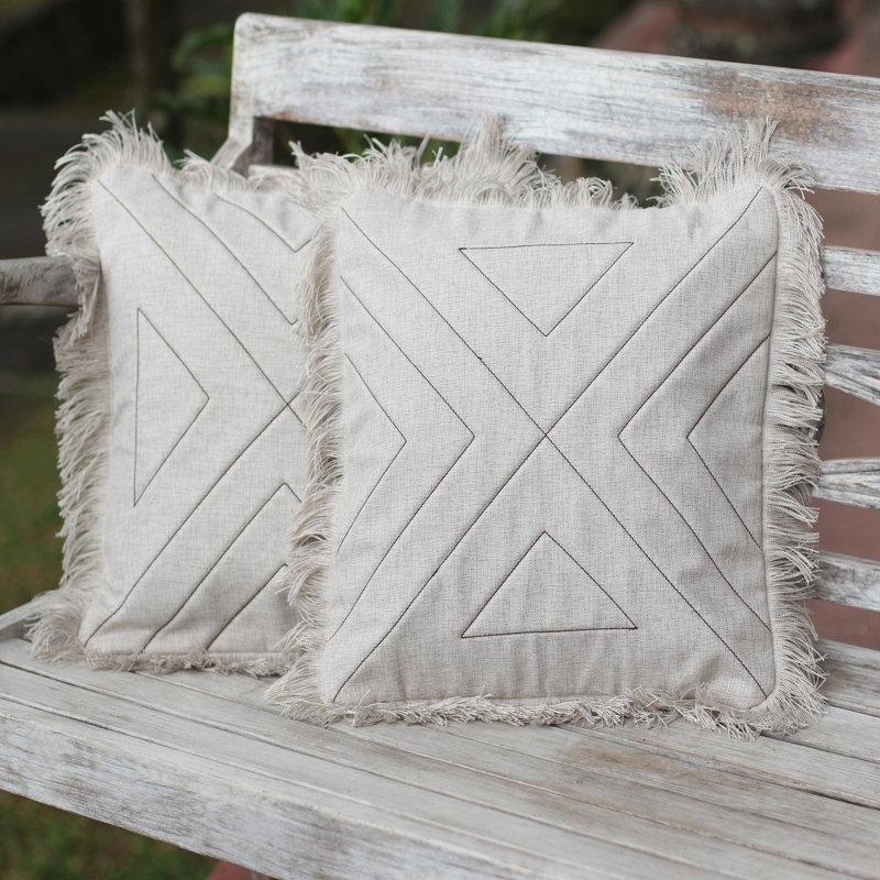  Housse de coussin en coton Triangle, Ivoire