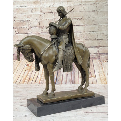 King Arthur Knight In Armor On Horseback Bronze Statue Sculpture Figure 15 Inches X 12 Inches