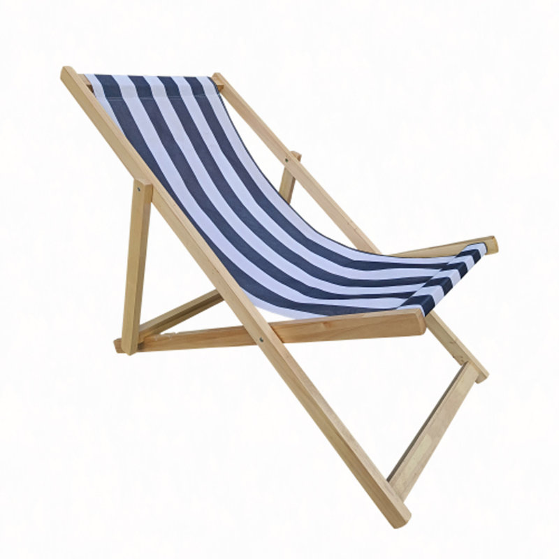 Populus Wood Sling Chair Stripe Broad Blue Stripe Folding Chaise Lounge Chair-2PCS, Set of 2