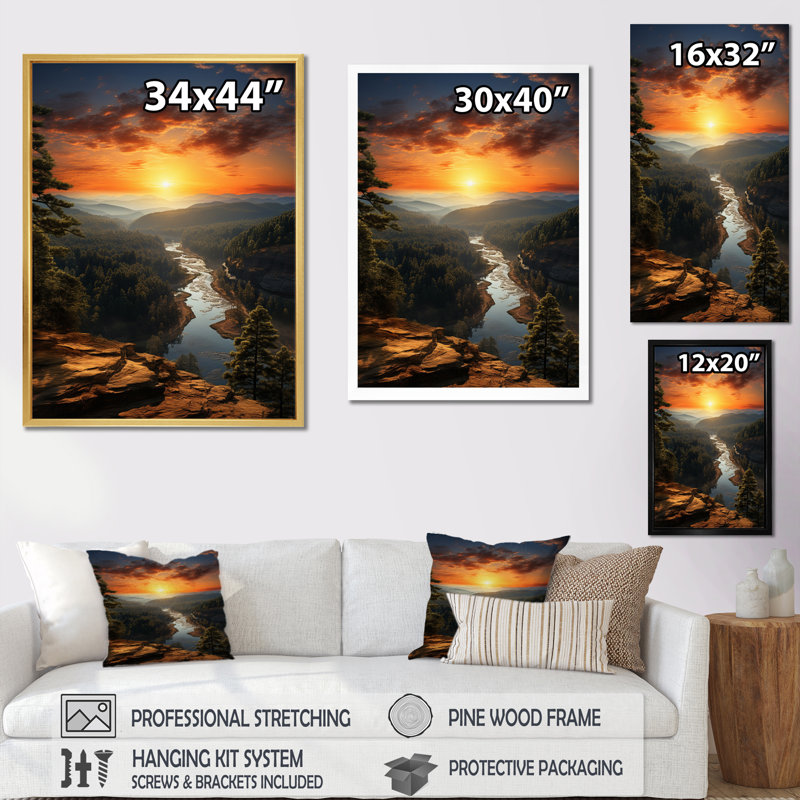 «Georgia Landscape - Georgia», reproduction sur toile, Cadre simple noir, H 32 po x l 16 po x P 1 po