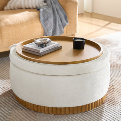 Lessman 35" W Solid Wood Round Ottoman with Flip Top Tray