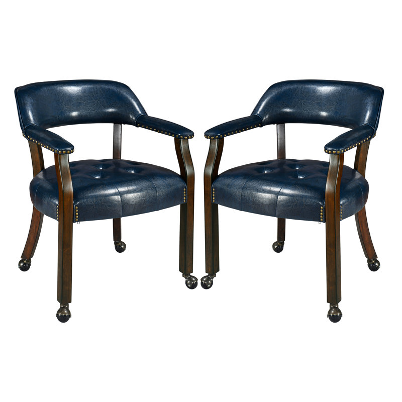 Chaises de salle à manger pivotantes et capitonnées avec roulettes et accoudoirs, 2, Bleu, Espresso