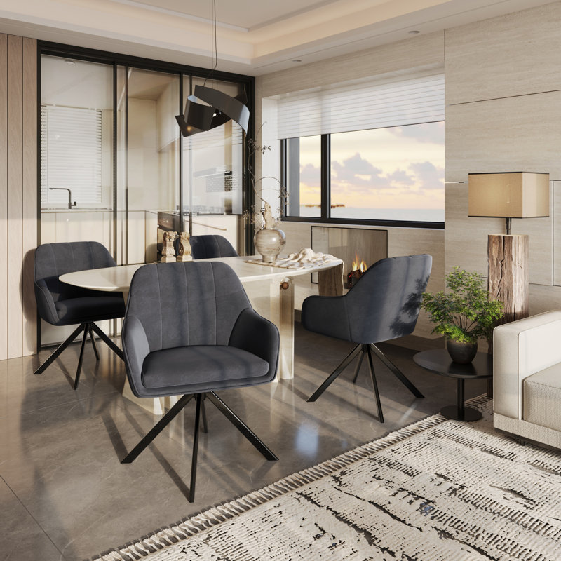 51cm H Upholstered Arm Dining Chair For Kitchen Dining Living Room, Dark Grey Velvet