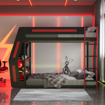 Lit superposé en bois avec bureau Adella, éclairage RVB et chargement USB