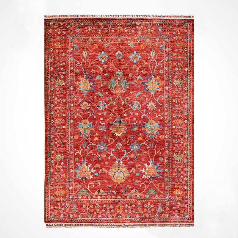 Tapis en laine et coton rouge noué à la main Original