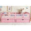 Lit plateforme rose double XL, sécurisé avec barrières de sécurité, tiroirs de rangement intégrés, tête de lit mignonne, rangement optimal pour la chambre