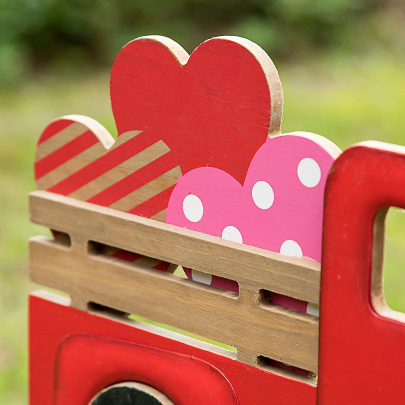 Red Metal and Wooden Valentine's Truck Yard Stake with Hearts