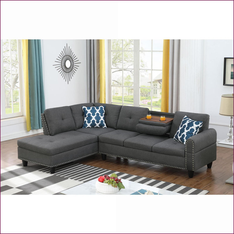 Sectional Sofas, 98” Wide Left Hand Facing 2-Piece L-Shaped Sofa &amp; Chaise | Dark Gray Linen Lawson, Gray