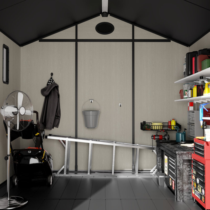 Outdoor Storage Shed with Steel-Reinforced Construction, 7.50" H x 8.20" W x 8.20" D