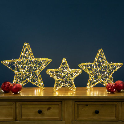 LED Lighted Stars Outdoor Christmas Decorations - 14" - Gold - Set Of 3