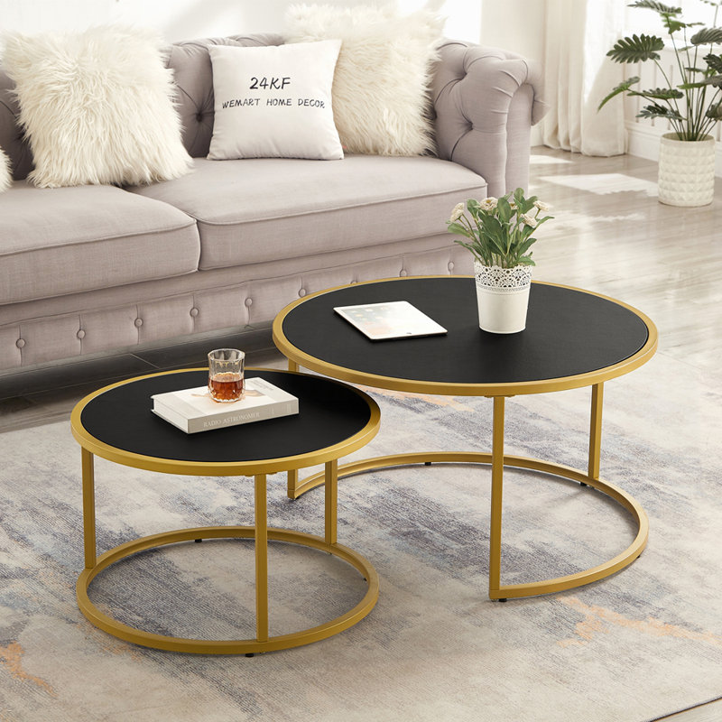 Modern Faux Leather Nesting Round Coffee Table, Gold