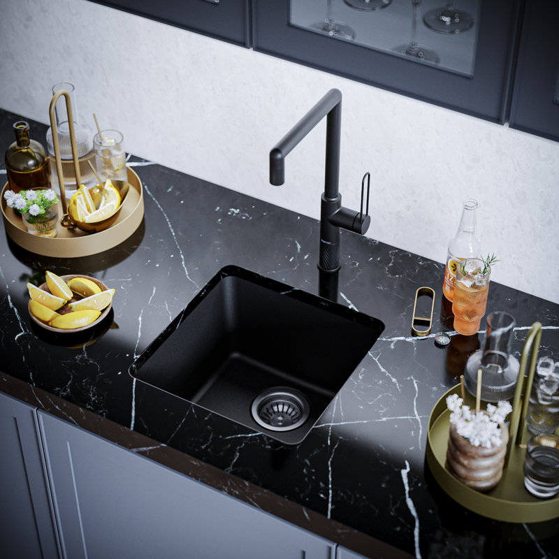 Évier de bar encastrable Karran Quartz 16-5 / 8 "x 16-5 / 8", Noir mat