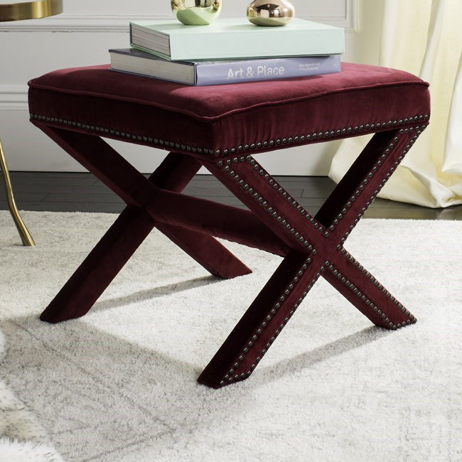Nixon 20.5" Wide Velvet Square Standard Ottoman, Red Velvet