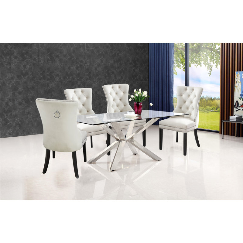 Stonefort 19.5'' H Tufted Velvet Upholstered Side Chair, Cream Velvet