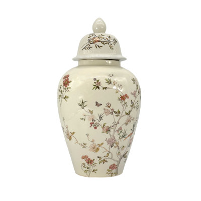 Floral Cream Crackled Ceramic Jar 18"