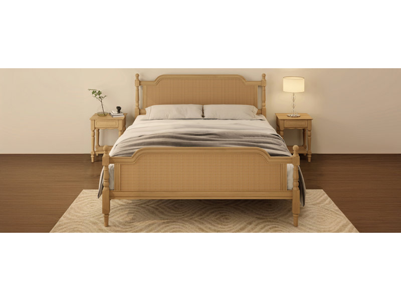 Structure de lit en rotin de style traditionnel, aucun sommier nécessaire, noyer antique