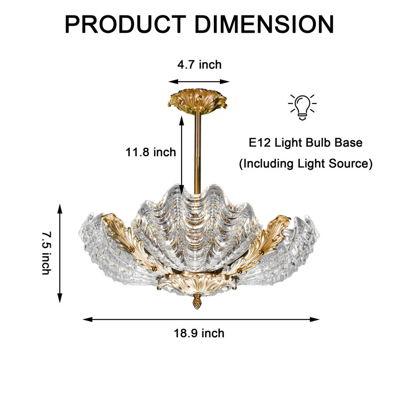 Luminaire suspendu 4 lumières coquillage transparent