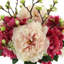 Arrangement pivoines et hortensias dans un vase en verre