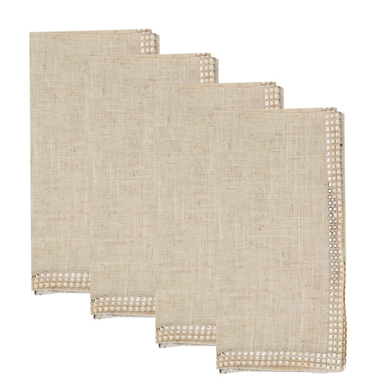 Silver Rhinestone Elegant Studded Design Cloth Napkins 20" W X 20" L, Set Of 4, Champagne