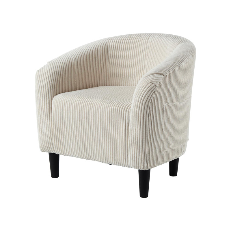 Accent Barrel Chair Boucle Club Chair Furry Sherpa Armchair Suitable for Living Room Bedroom, White Corduroy