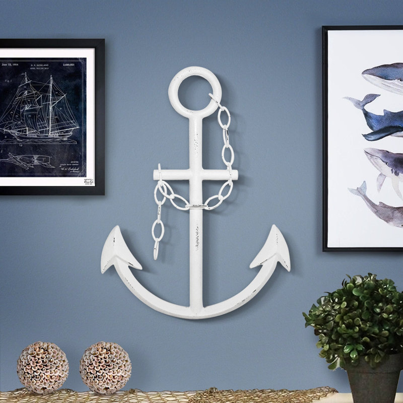 Décoration murale ancre rustique marine, 16 po, Blanc