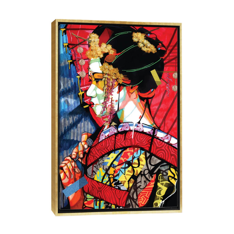 American Geisha - impression d'art graphique, H 26 po x l 18 po x 1,5 po, Toile encadrée d'or, Pas de tapis