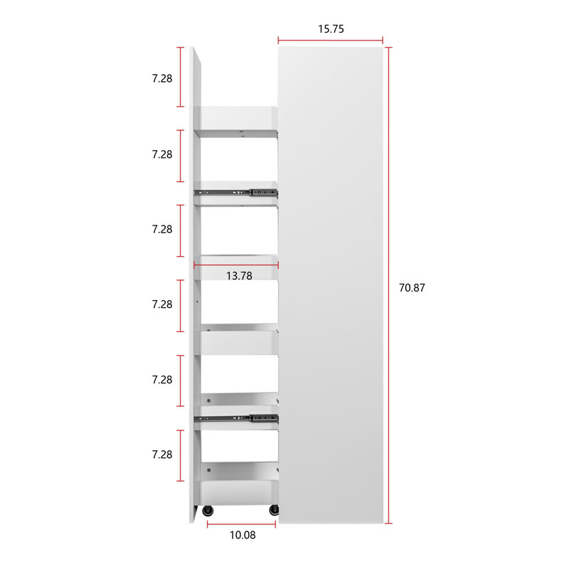  Slim Rolling Storage Cart, 6-Tier Narrow Kitchen Cabinet with Handle and Wheels, Wooden Spice Rack for Pantry or Small Spaces, White
