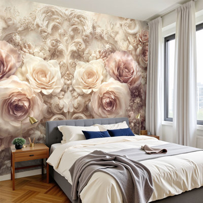 Vintage Baroque Peel and Stick Wallpaper Refined Floral Pearl Accents Wall Murals 100"H x 144"W Removable PVC Wall Paper Self-Adhesive Wall Decor for Bedroom Living Room Home Office