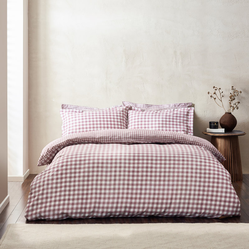 Barton Gingham Check Duvet Cover Set, King Duvet Cover + 2 Standard Pillowcases, Red/White