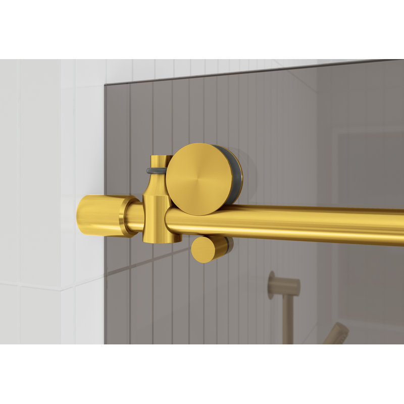 Equinox 56 - 60 in. x 60 in. Fully Frameless Gray Tinted Sliding Bathtub Door, Satin Brass