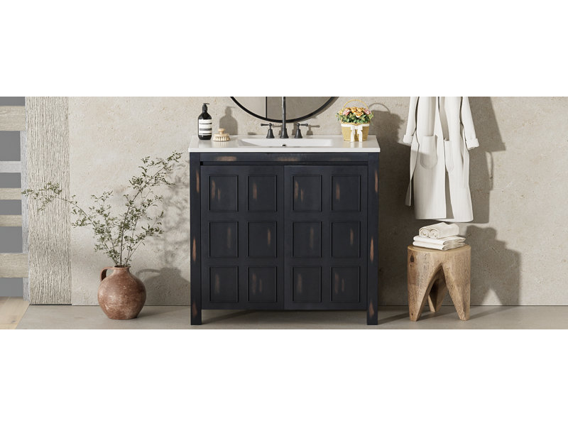 Organisateur de meuble-lavabo 36 "avec lavabo en céramique, Espresso