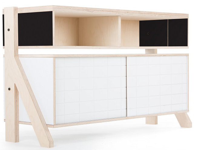 Derrall 115cm Sideboard, White/Inky Black and Orange
