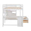 Lit superposé double au-dessus de simple avec bureau, tiroirs et tablettes, blanc