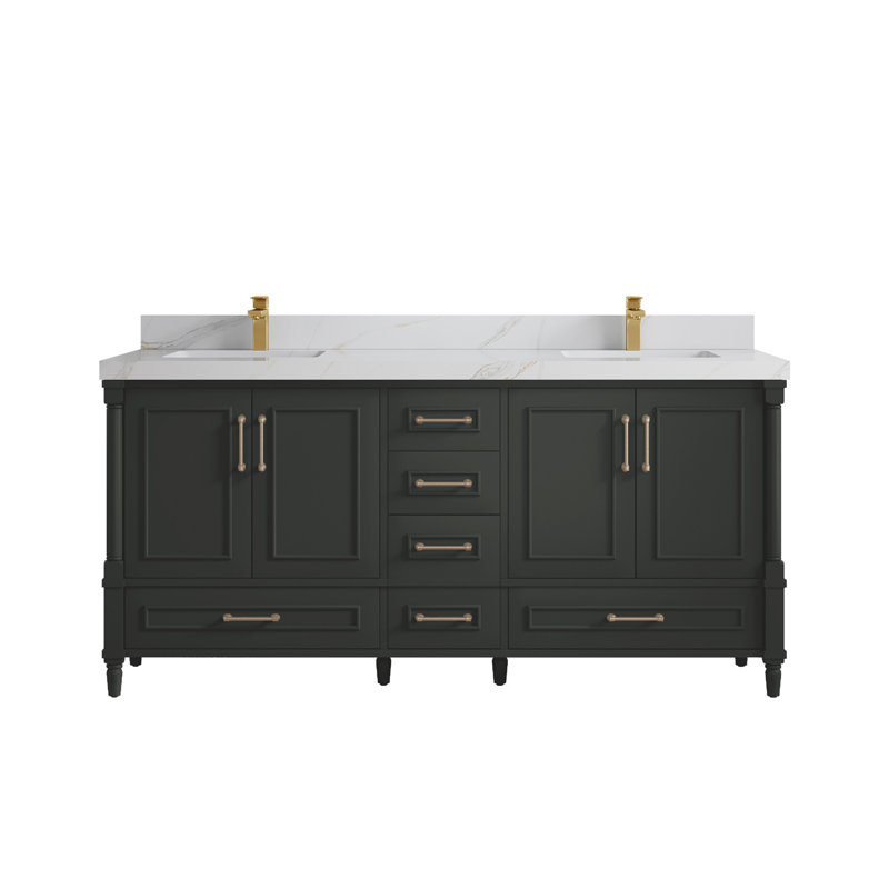 Aberdeen 72'' Double Bathroom Vanity with Top, Calacatta Sienna, Blacktop