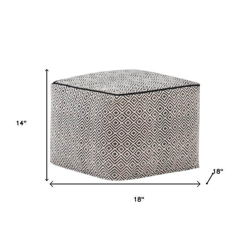 Pouf ottoman géométrique en coton noir et blanc de 45 cm (18 po)