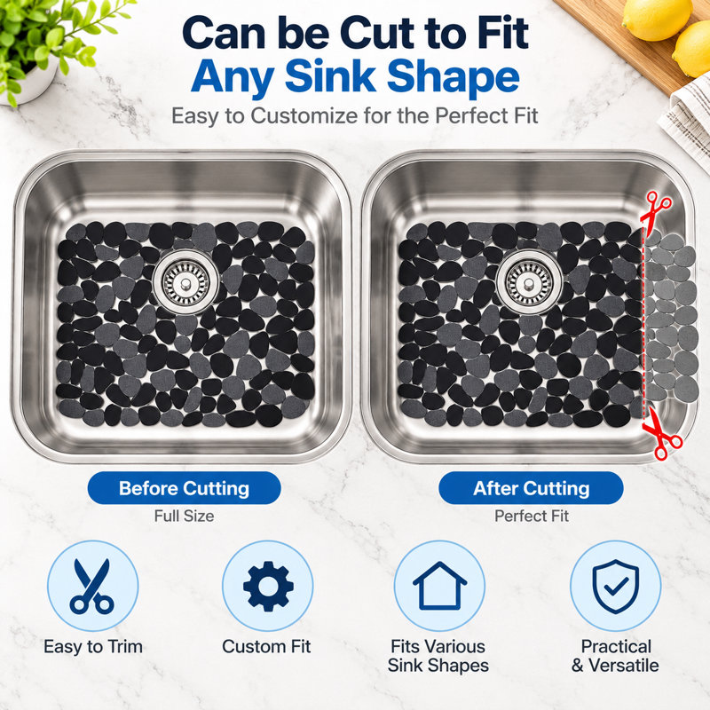 Pebble Sink Mat for Stainless Steel Sink, PVC Non-Slip Kitchen Sink Protector Pad, Fast Drainage Sink Saddle for Dishware & Sink Surface Protection