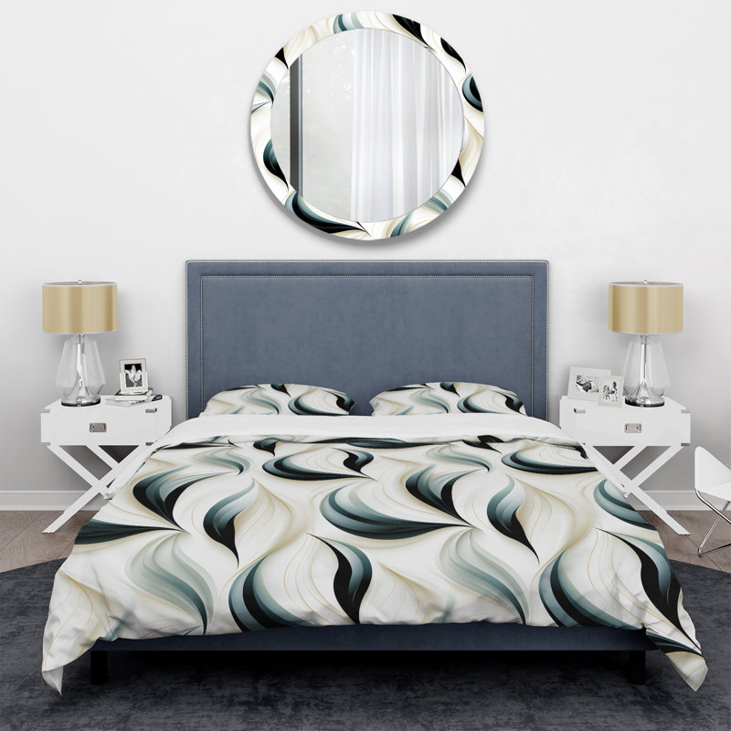 Ensemble de housse de couette abstraite blanc et noir Minimalist Elegance V, Housse de couette pour très grand lit et 2 très