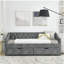 Lit de jour simple avec tiroirs, canapé-lit capitonné capitonné, avec bouton sur le dos et clou en cuivre sur les accoudoirs ondulés, gris (81,5 po x 4 po x 30,5 po)-1179678419