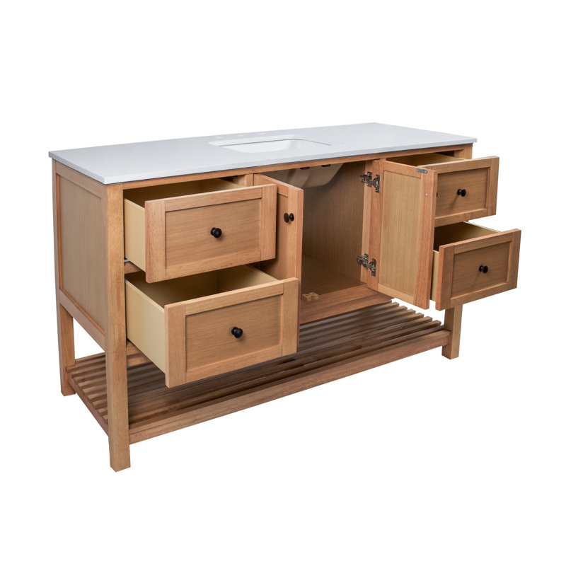 Ensemble de meuble-lavabo simple 60 po Binne, Blanc d'ingénierie, Blond