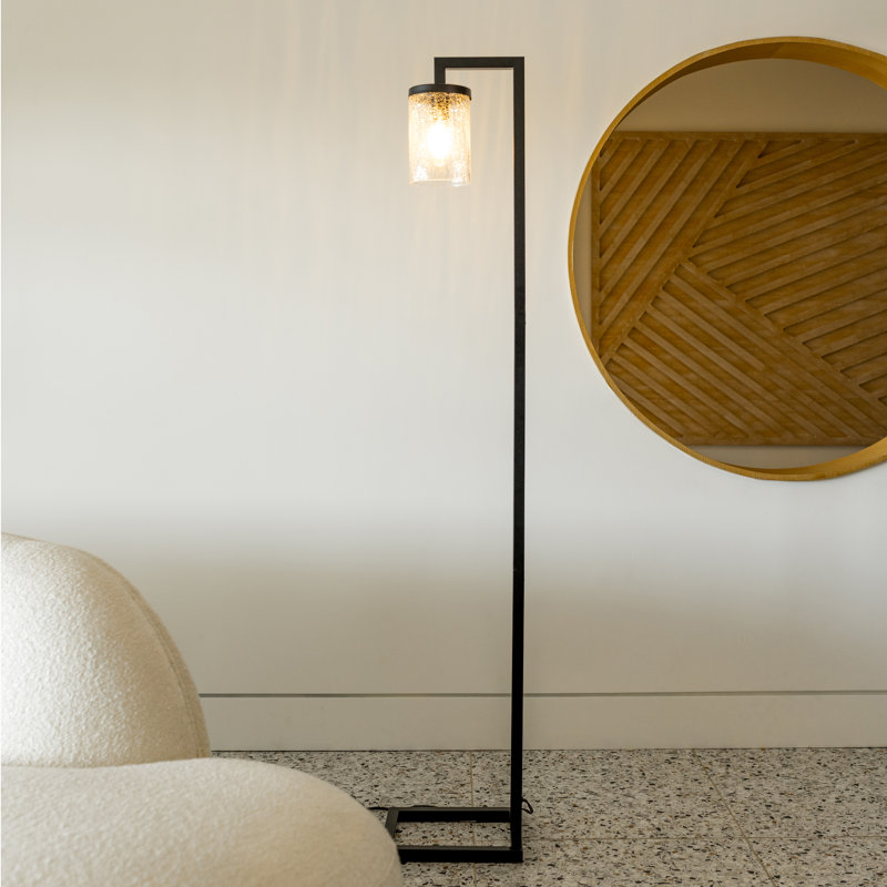 Lampe sur pied industrielle 1 lumière à DEL 68 po avec abat-jour cylindrique en verre craquelé Henry
