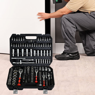 171Pcs Toolbox With Socket And Ratchet Wrench, Black Carbon Steel, For Homeowners, Lock, Convenient Various Needs Tool Box Wrench In Black, Homeowners Garages, Steel Daily Maintenance