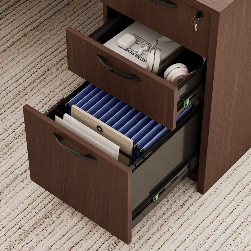 106.3'' Height Adjustable U-Shaped Executive Desk with File Cabinets, Brown