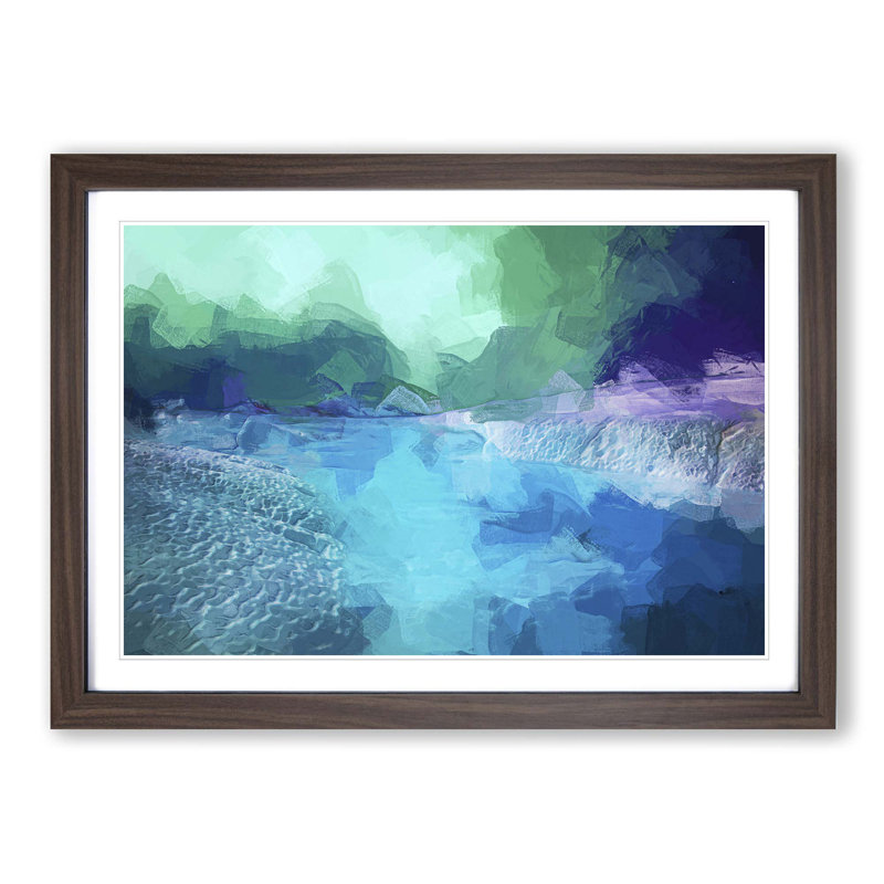 Aurora Borealis at Night in Abstract - Picture Frame Graphic Art Print, 36cm H x 48cm W x 2cm D, Walnut Framed
