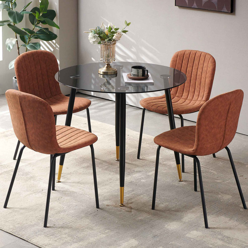 4 - Person Glass Top Four Leg Dining Set, Brown