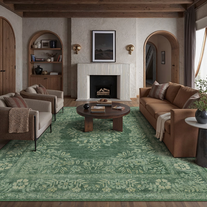 Sofia Oriental Green Area Rug, Runner 2'3" x 7'6"