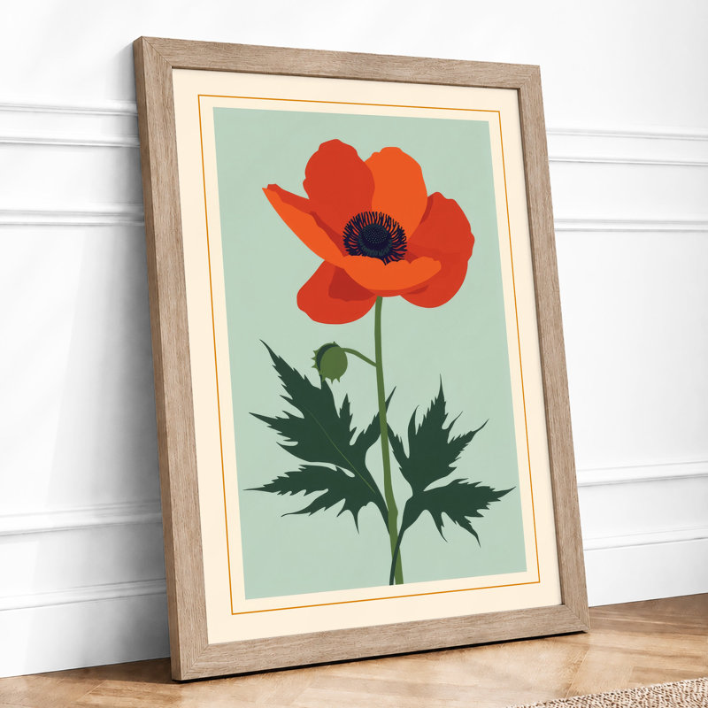 Red Poppy Botanical - Print, A2 - 59.4 x 42.0 cm, Oak