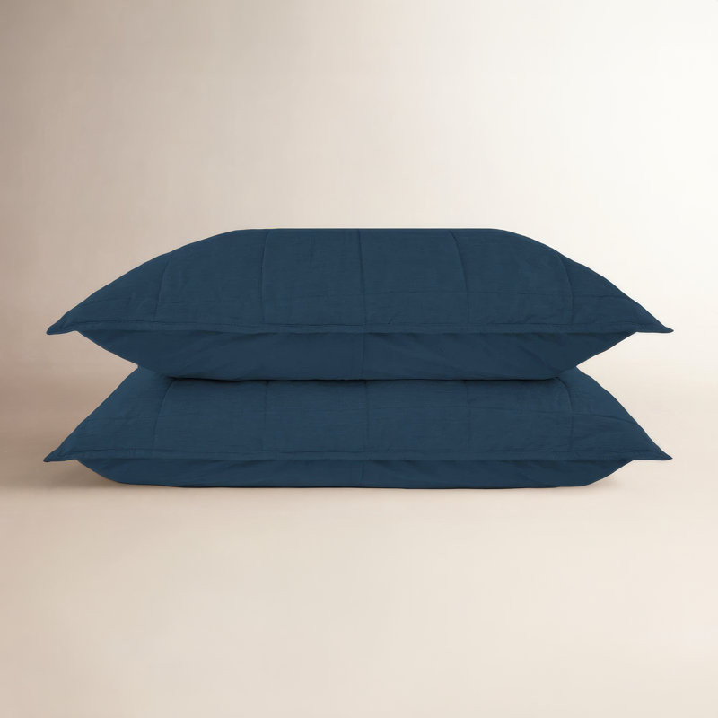 French Linen Box Stitch Quilted Sham Set, Queen, Baltic