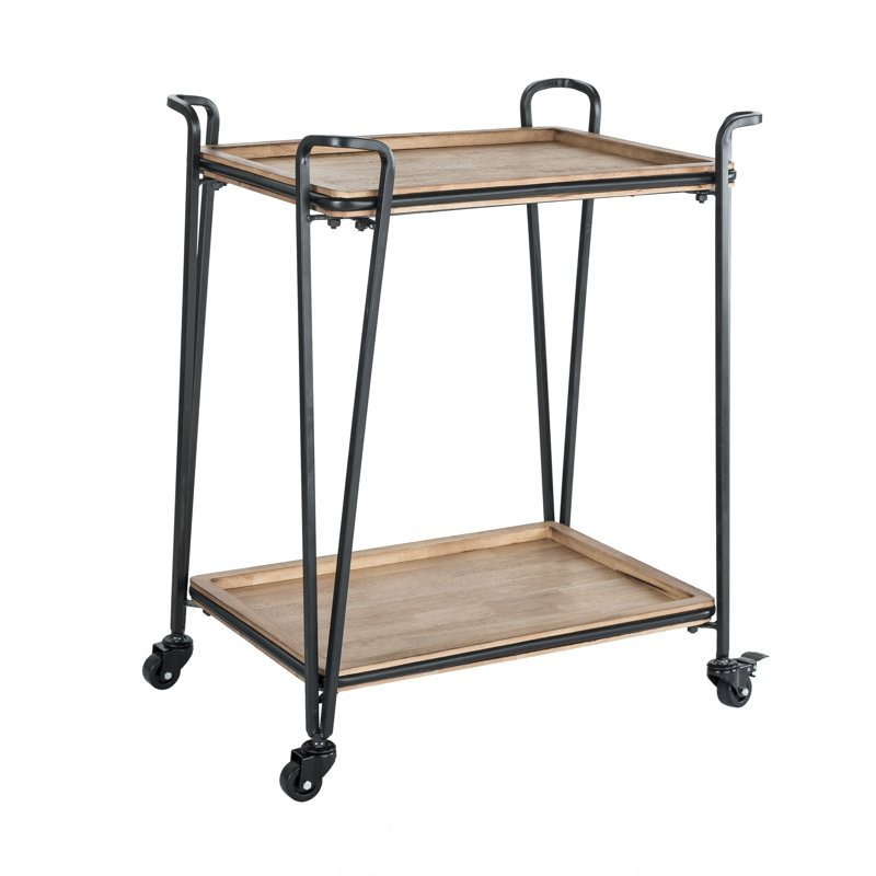 Cooper Black Metal and Wood Bar Cart with Storage