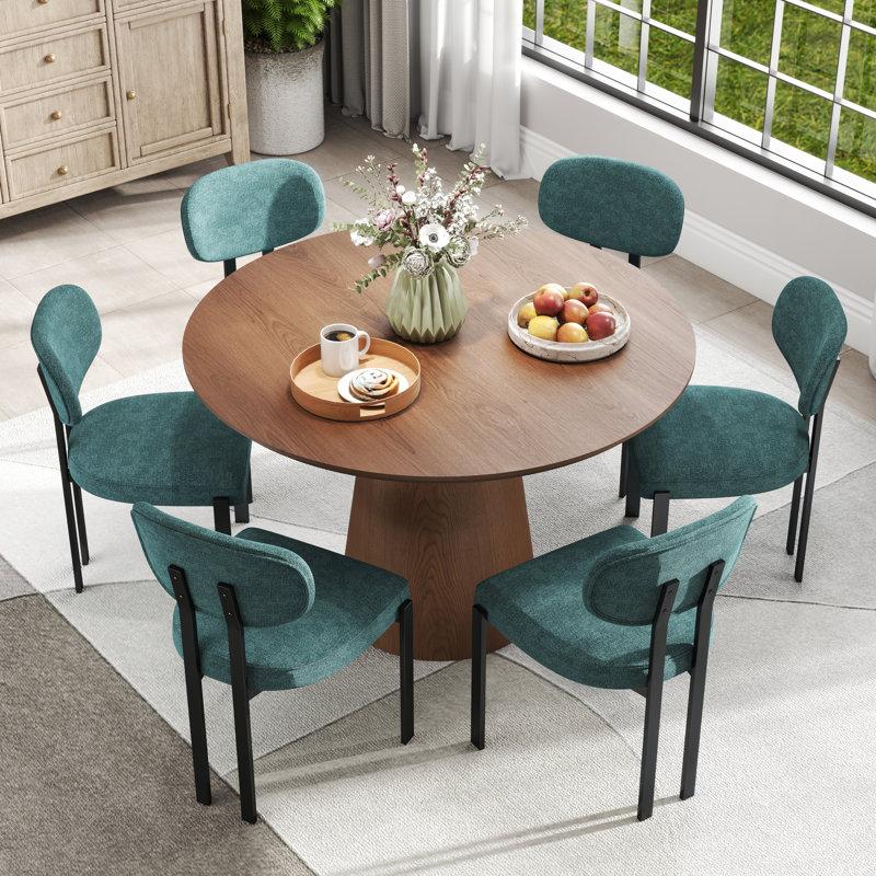 Ensemble de table de salle à manger 31,6 "H, Noyer, 7 pièces : table, 6 chaises, Orange